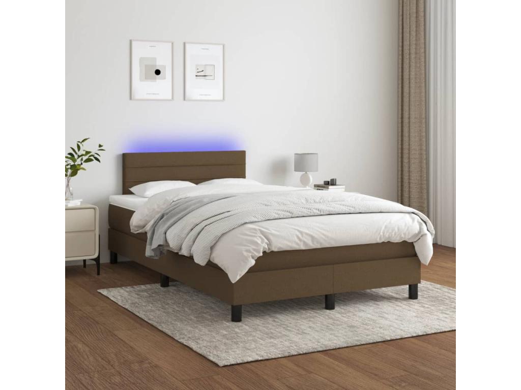 Sommier tapissier matelas et LED Marron foncé 120x200 cm Tissu 12241AKMM