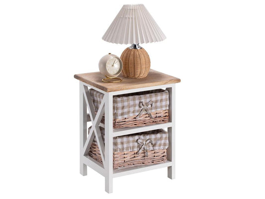 Table de chevet Maisonpuretop table de nuit 2 paniers en bois de paulownia style Maisonpuretop vintage rustique campagnard blanc et brun 28348LFMR