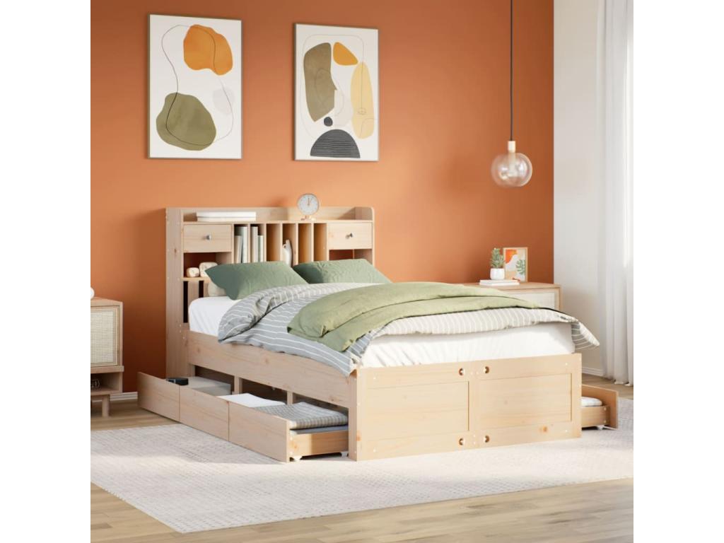 Lit bibliothèque sans matelas 135x190 cm bois de pin massif 20736VCFQ