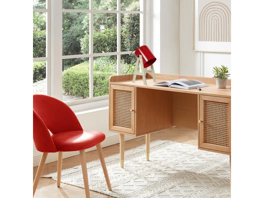 Lampe de bureau articulée bois métalrouge30 cm. 97554OSKH