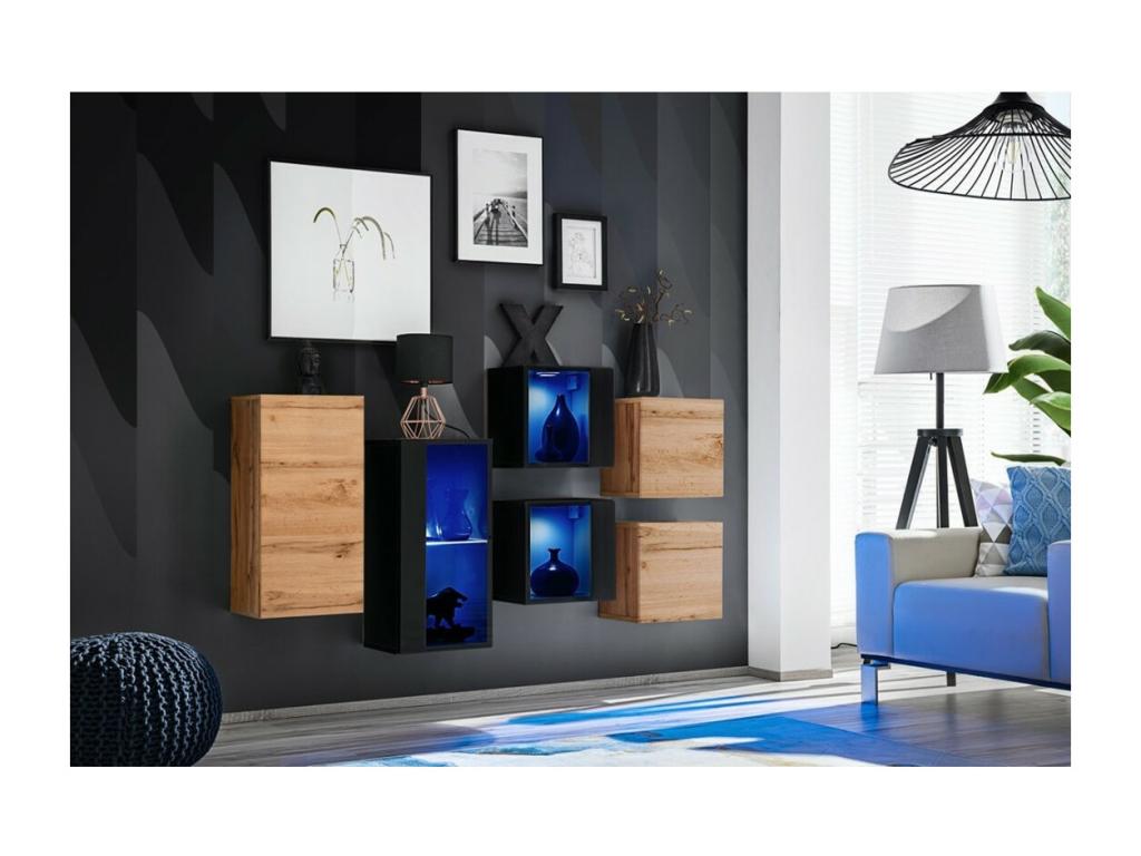 Ensemble meubles de salon Maisonpuretop – Chêne et Noir – LED intéMaisonpuretopes – Design moderne 25776HDAF