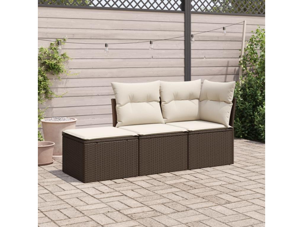 Salon de jardin avec coussins 3 pcs marron résine tressée 81972DCXT