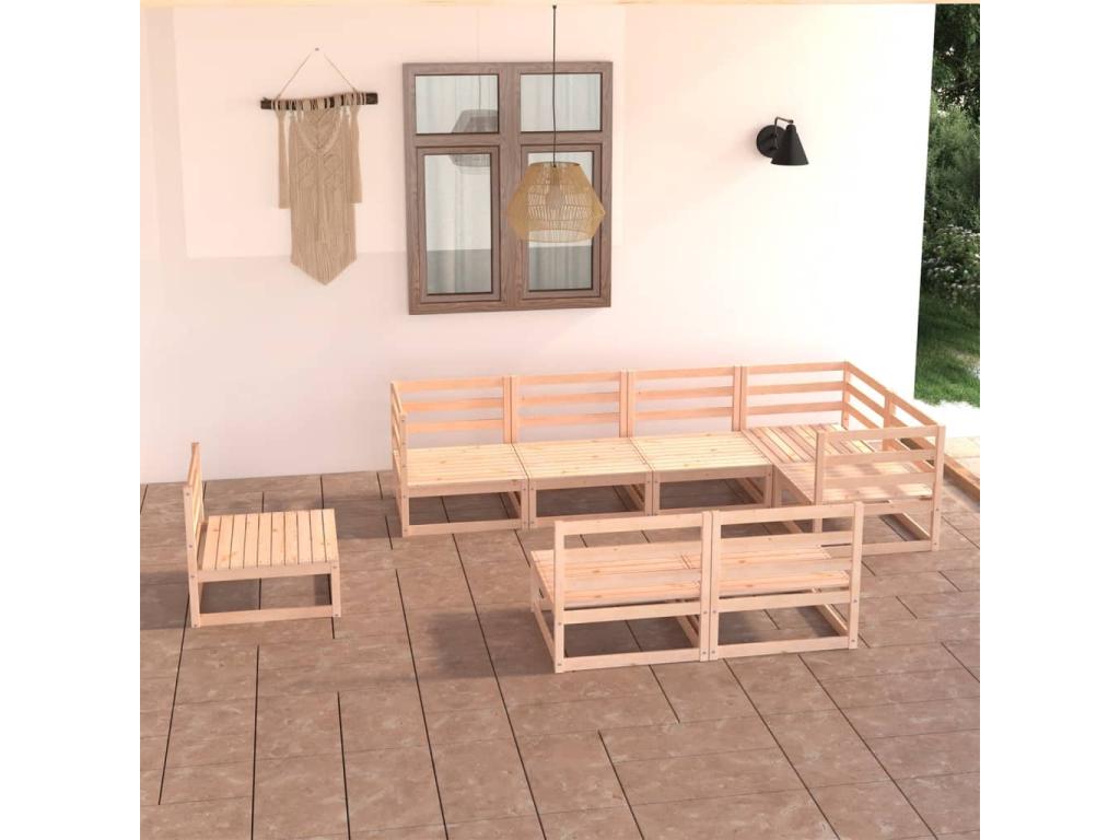 Salon de jardin 8 pièces bois de pin massif 25855OKAV