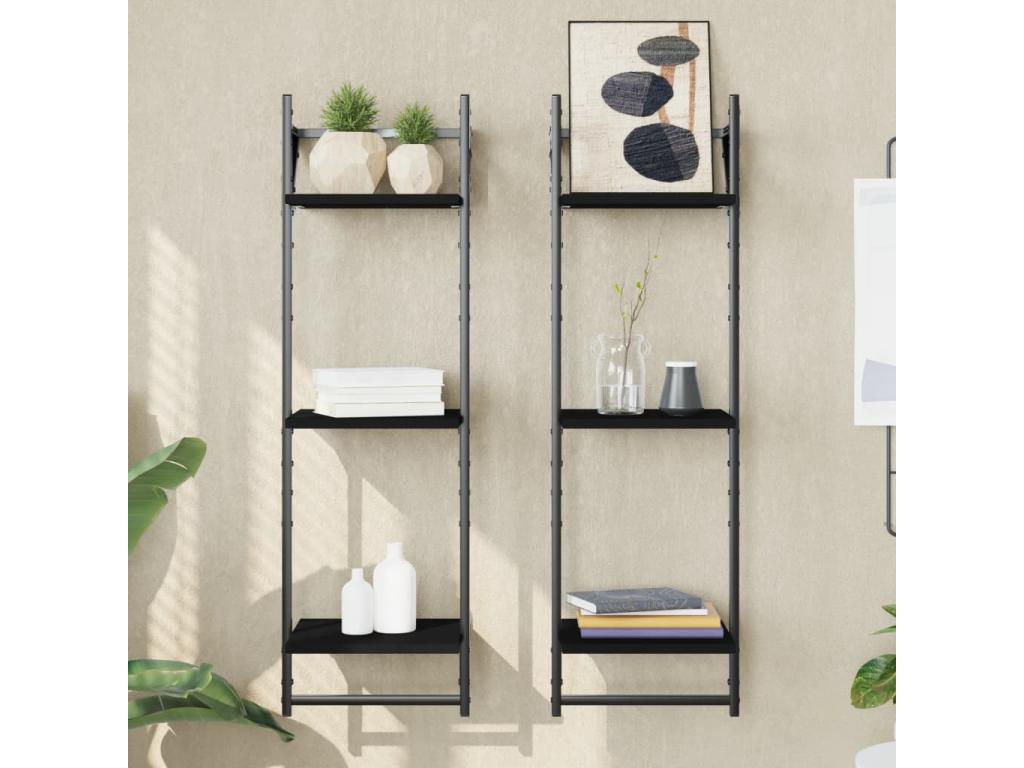Etagères murales à 3 niveaux avec barres 2 pcs noir 30x25x100cm 27448EVTY