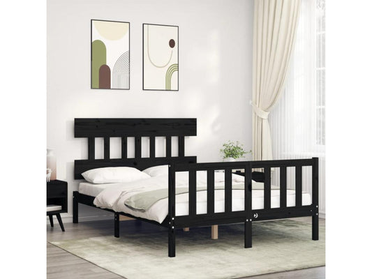 Cadre de lit avec tête de lit noir 140x190 bois massif 69347PIJB