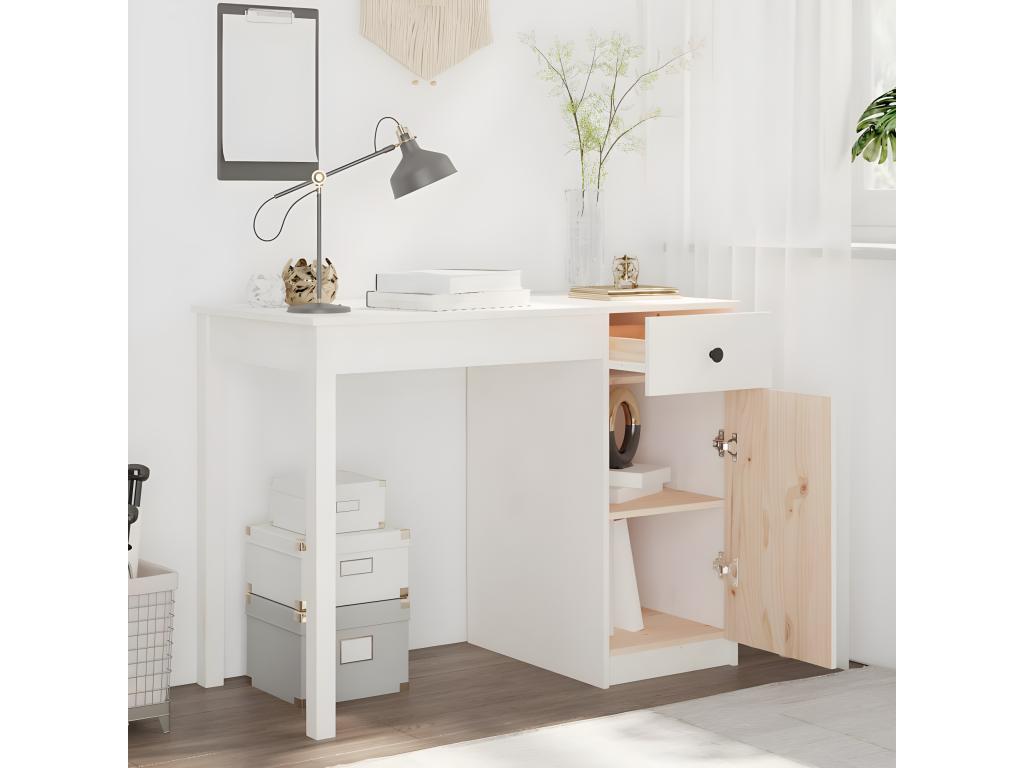 Bureau Blanc 100x50x75 cm Bois massif de pin 59107NHEV