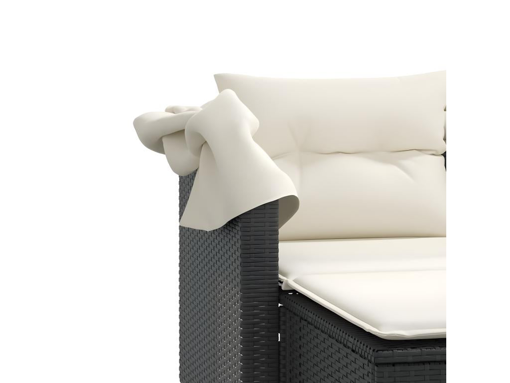 Canapé de jardin 2 places avec auvent et tabourets noir rotin 17639ZAEI