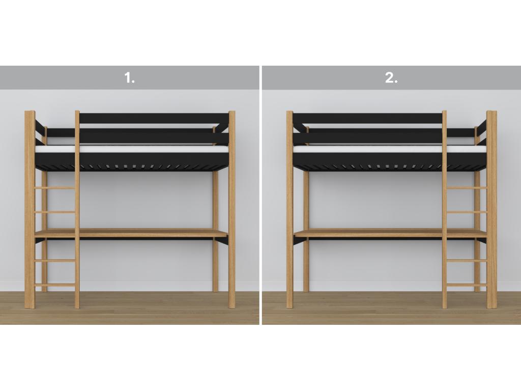 Lit mezzanine en bois - avec bureau N05 Noir / Chêne Naturel 90x180 88638GDUD