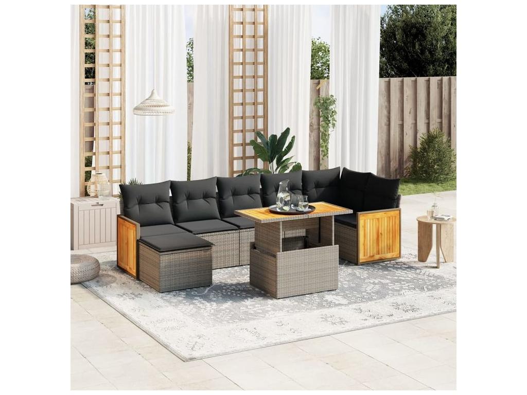 Salon de jardin 8 pcs avec coussins gris résine tressée 13917VTPY
