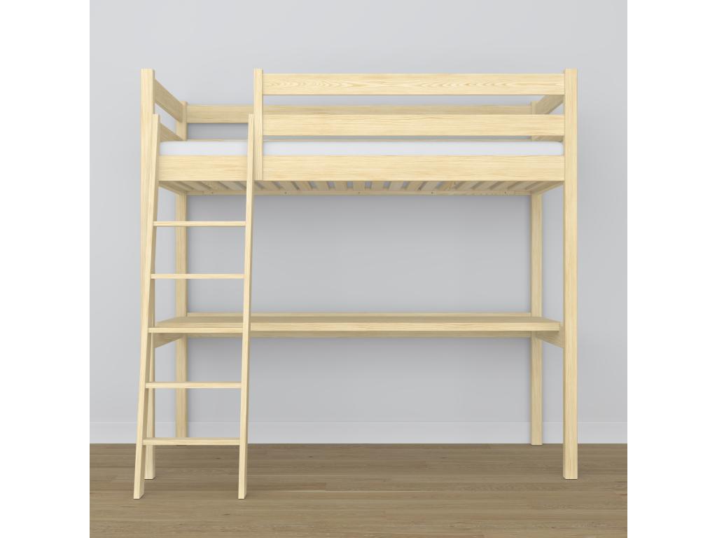 Lit mezzanine en bois - avec bureau N03 Pin Clair 90x180 49388HWDQ