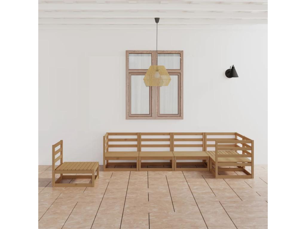 Salon de jardin 6 pcs marron miel bois de pin massif 47490KYZQ