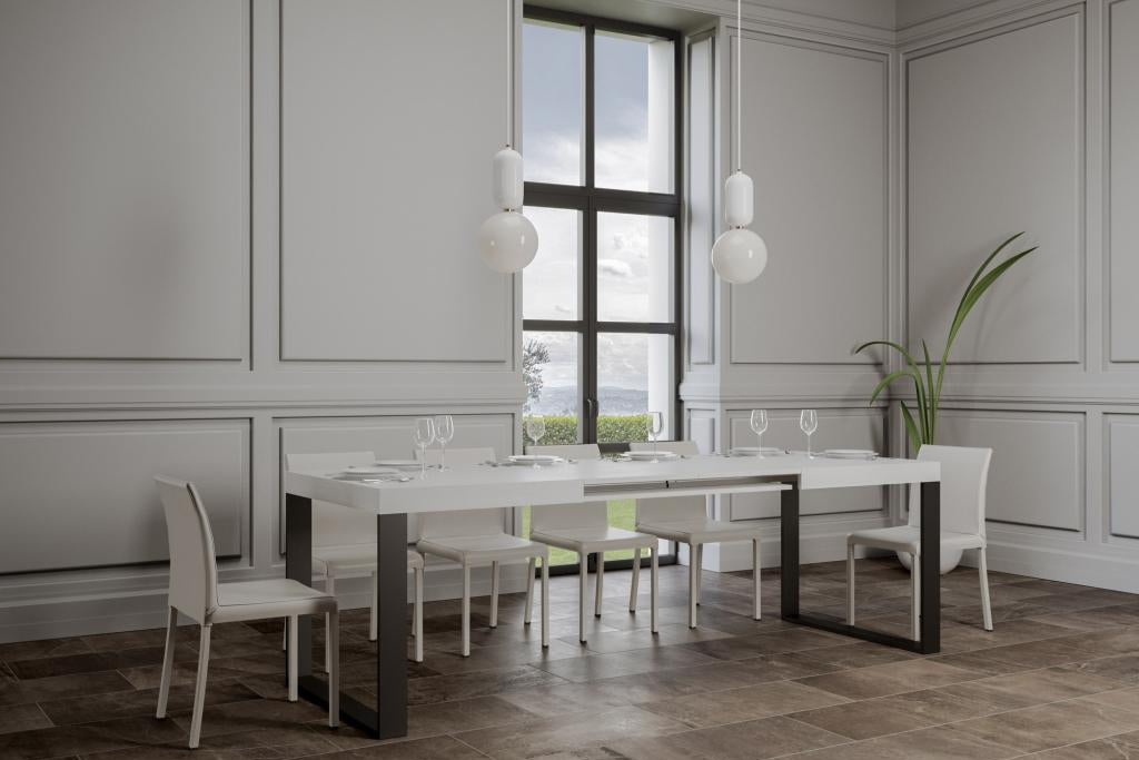 Table extensible 90x140/244 cm Tecno Frêne Blanc cadre Anthracite 18235LITL