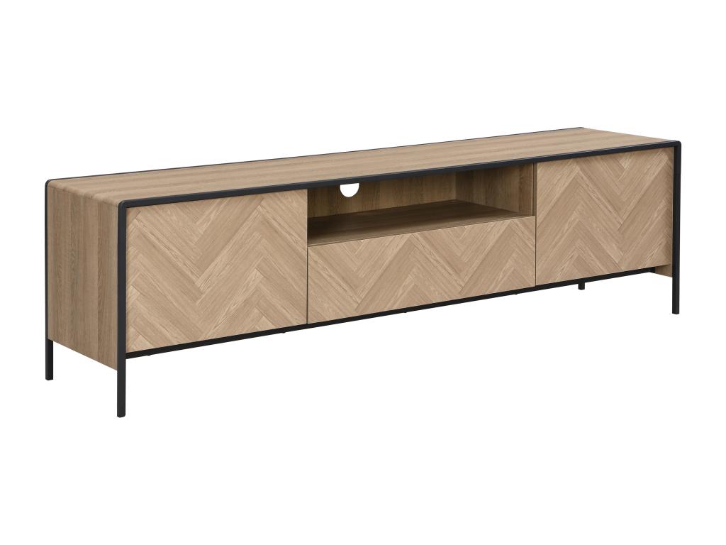 Meuble TV avec 2 portes 1 tiroir et 1 niche en MDF et acier - Naturel clair et Noir - Maisonpuretop 47700IRAK
