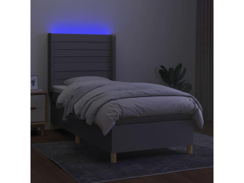 Sommier tapissier avec matelas et LED Gris clair 90x200cm Tissu 97216XALY