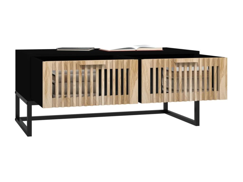 Table basse noire 80x40x35 cm Bois d'ingénierie et fer 14239RHYC