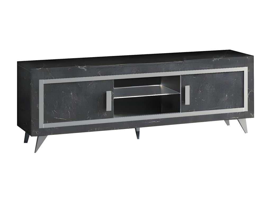 Maisonpuretop - Meuble TV 2 Portes Effet Marbre Anthracite Finition Argent avec Leds 48542VWVV