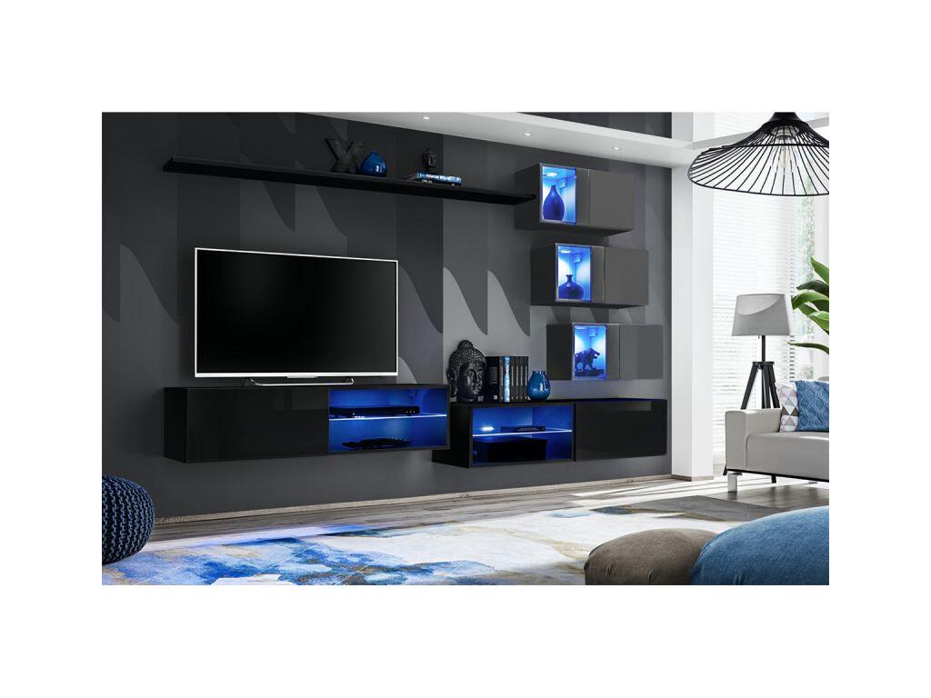 Ensemble meuble TV mural Maisonpuretop - L 260 x P 40 x H 170 cm - Noir et gris 65295ETCS