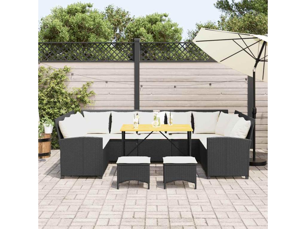 Salon de jardin 4 pièces avec coussins noir résine tressée 36083JXUY