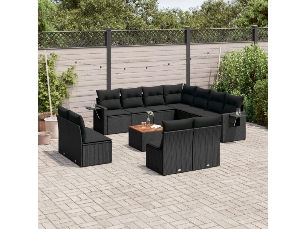 Salon de jardin 12 pcs avec coussins noir résine tressée 58269HQSB