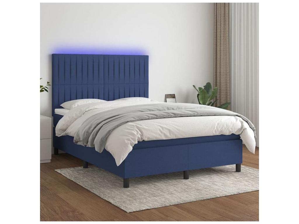 Sommier à Maisonpuretop de lit et matelas et LED Bleu 140x200 Tissu 92738XFME
