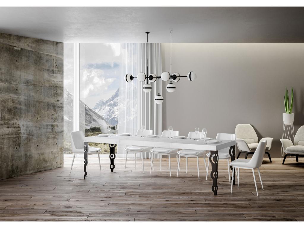Table extensible 90x160/264 cm Karamay Premium Frêne Blanc cadre Anthracite 88059SUST