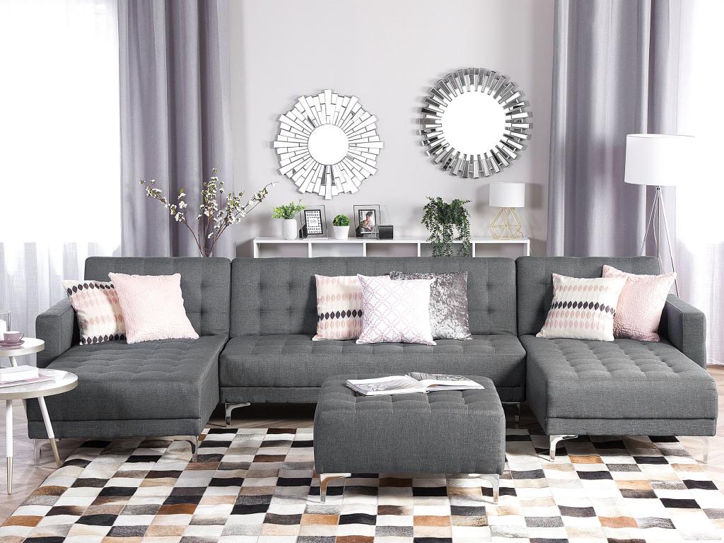 Canapé-lit modulable en forme de U Artvivrestore Tissu Gris clair 5 places Réversible 83056COFU