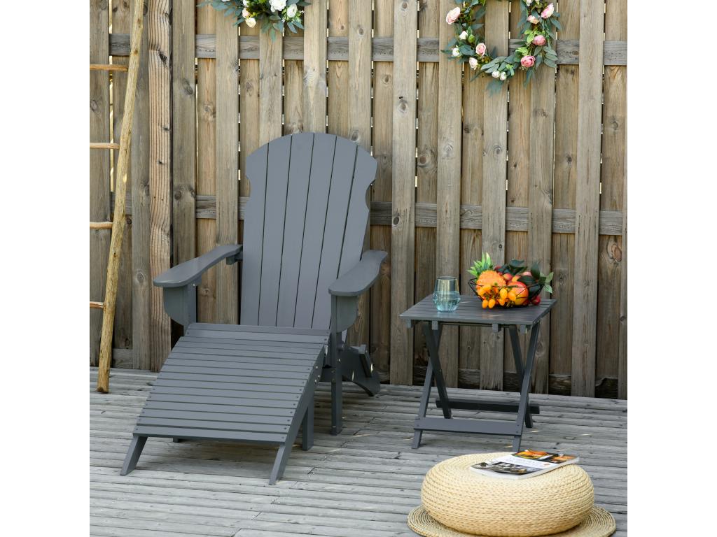 Fauteuil de jardin Maisonpuretop pliable avec repose-pied et table basse bois sapin traité gris 52852EXNU