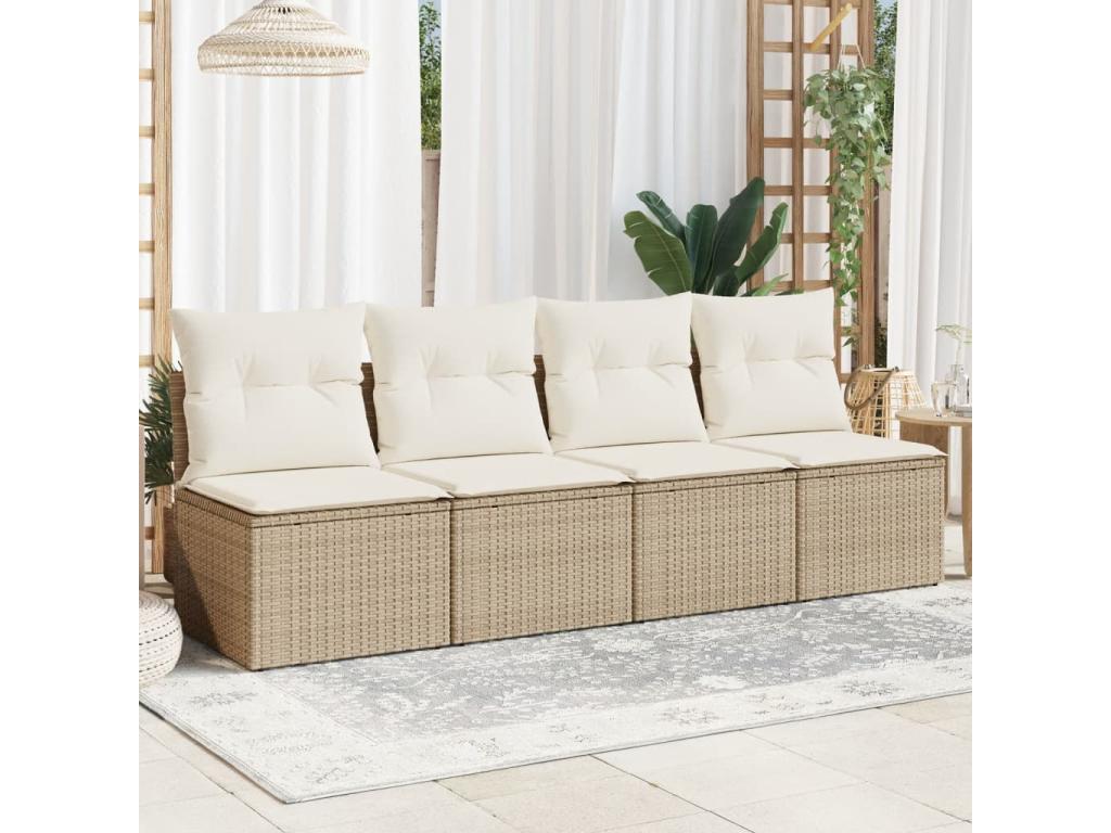 Canapé de jardin avec coussins 4 places beige résine tressée 18453KUMJ