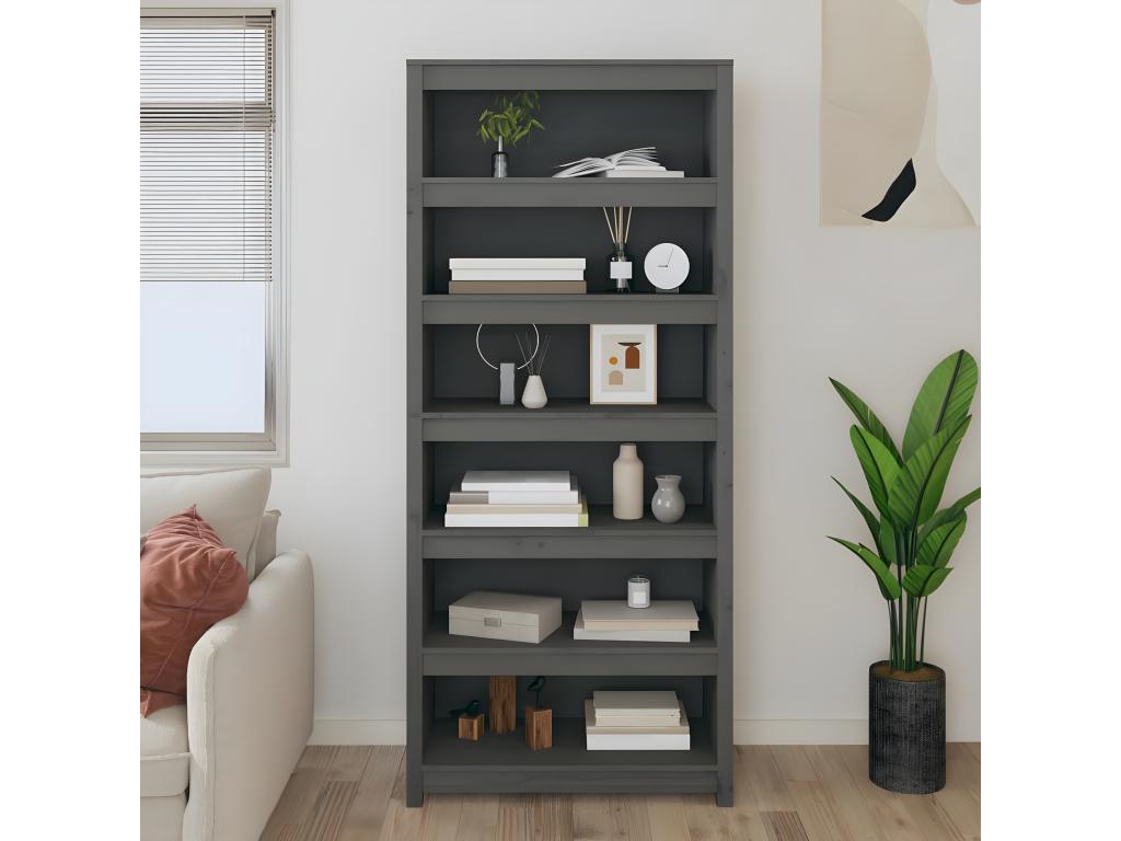 Bibliothèque Gris 80x35x183 cm Bois de pin massif 78677CNHB