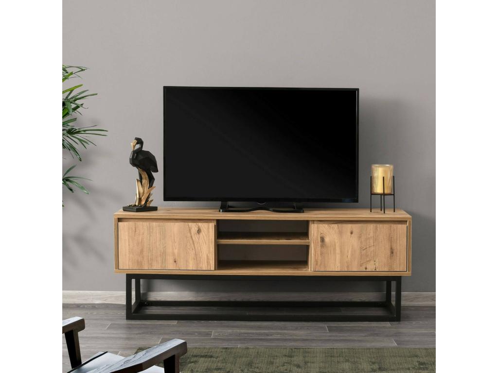 Meuble TV Maisonpuretop Buffet de salon Armoire basse pour TV Base murale de rangement 140x40h50 cm Noir et Chêne 13649GPUQ