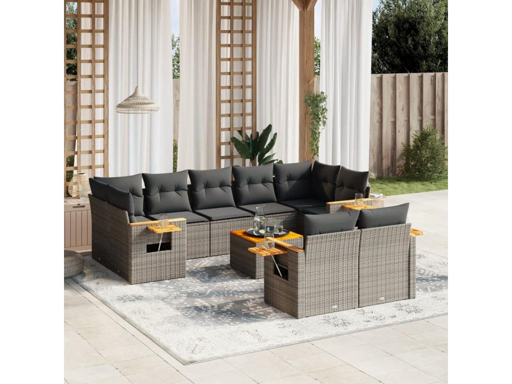 Salon de jardin avec coussins 10 pièces gris résine tressée 55590MXRF
