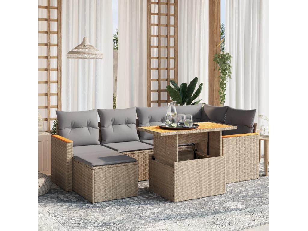 Salon de jardin avec coussins 7 pièces beige résine tressée 59798CNVA