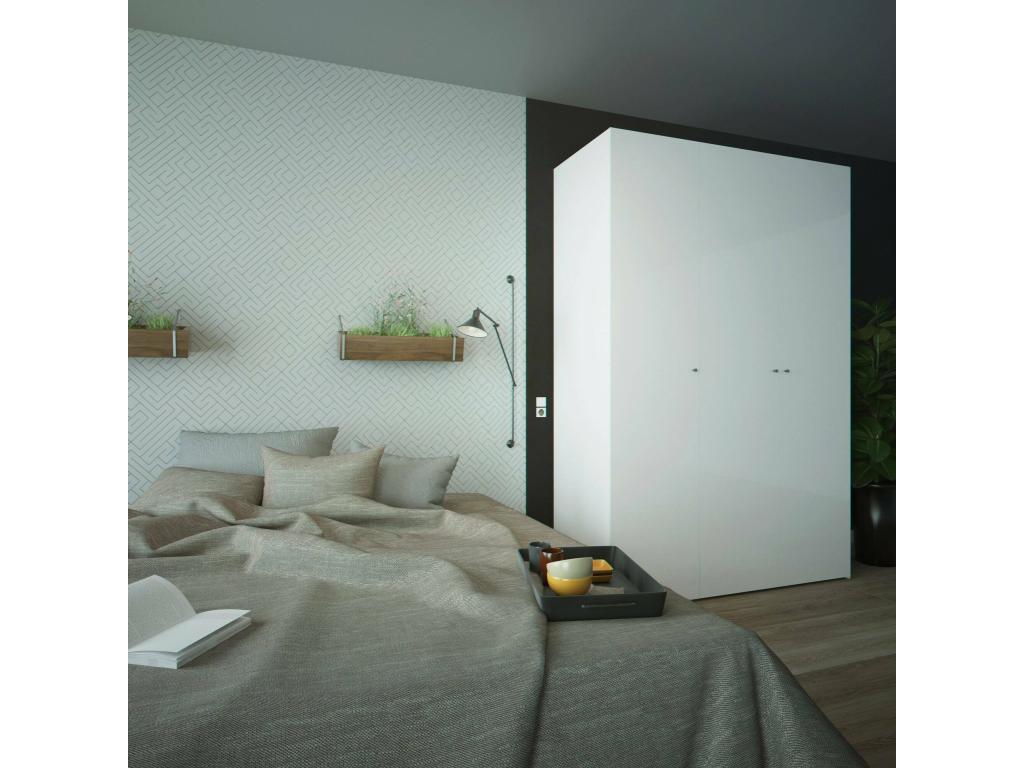 Garde-robe 3 portes Maisonpuretop Meubles de chambre Penderie de plain-pied Placard à vêtements 147x60 h219 cm Blanc 27570ABAJ