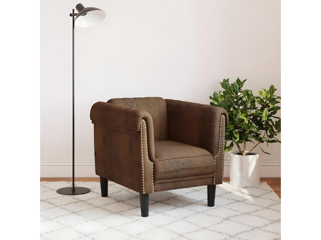 Fauteuil marron similicuir daim 01715MTZK