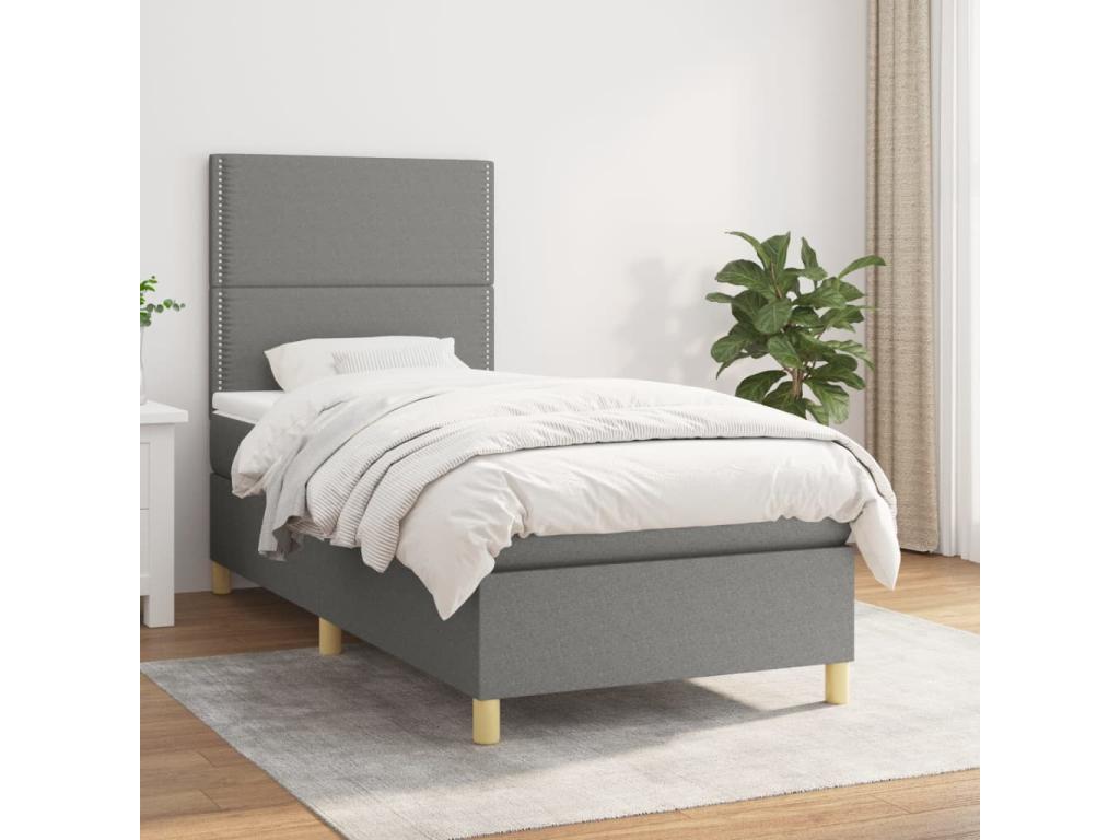 Lit à sommier tapissier et matelas Gris foncé 90x190 cm Tissu 05212LMEW