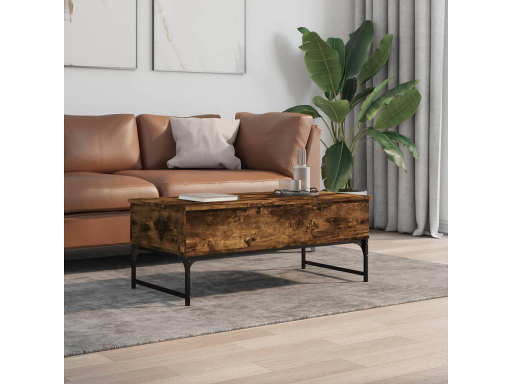 Table basse chêne fumé 100x50x40 bois d'ingénierie et métal 41551GDII