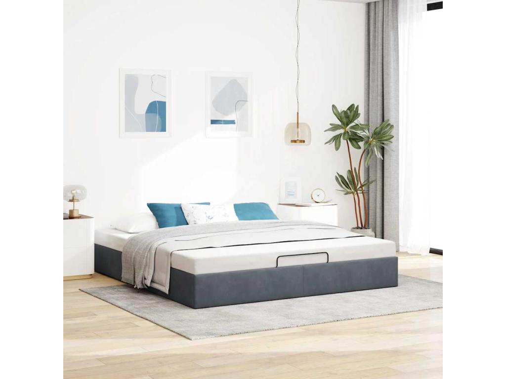 Cadre de lit ottoman sans matelas gris foncé 200x200 cm velours 04798XSLG