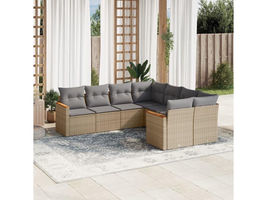 Salon de jardin avec coussins 8 pcs beige résine tressée 78351CXLE