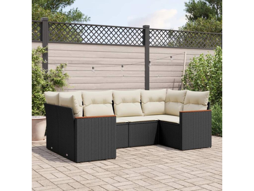 Salon de jardin 6 pcs avec coussins noir résine tressée 90126XKOA