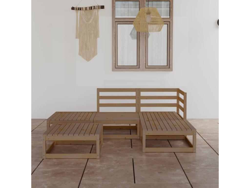 Salon de jardin 5 pcs marron miel bois de pin massif 49404UDNH