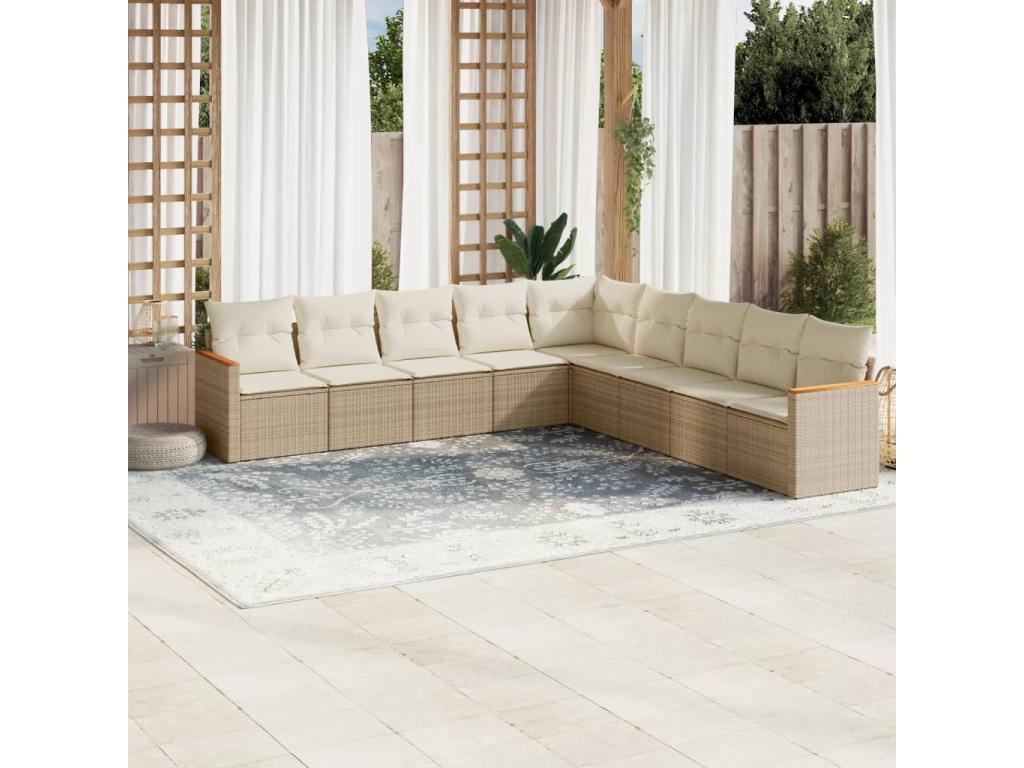 Salon de jardin avec coussins 9 pcs beige résine tressée 63013DOZH