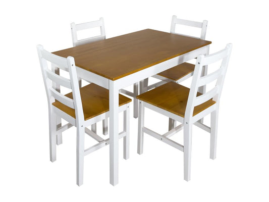 Ensemble table cuisine bois massif 108x65 cm et 4 chaises- Jusqu'à 4 personnes NIL Blanc et miel 41357WVGZ