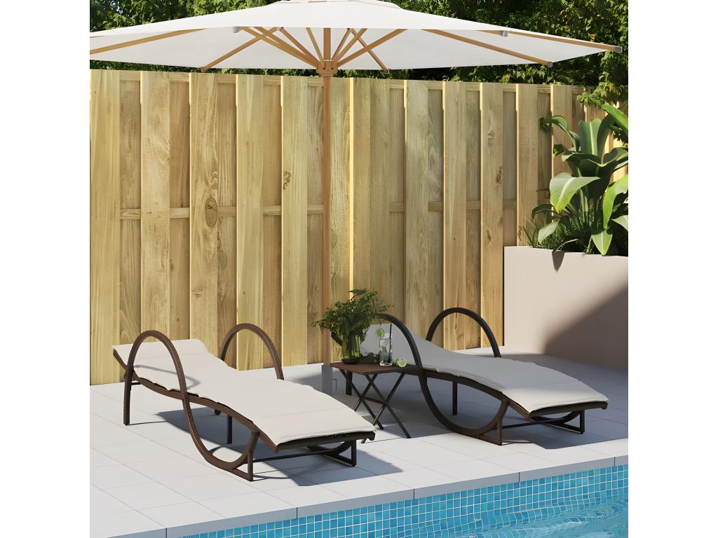 Chaises longues lot de 2 avec table marron résine tressée 21037MRAV