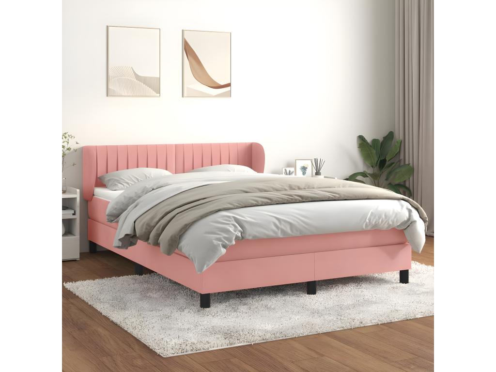 Lit à sommier tapissier avec matelas Rose 140x190 cm Velours 47183TOHK