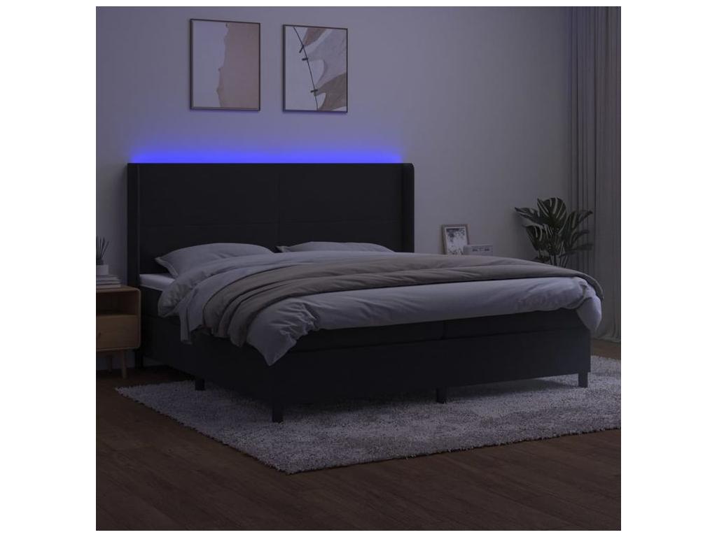 Sommier à Maisonpuretop de lit matelas et LED Noir 200x200 Velours 49269URRJ