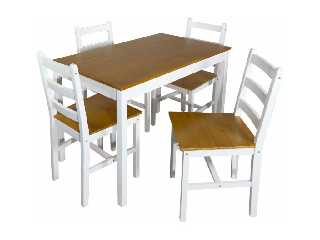 Ensemble table cuisine bois massif 108x65 cm et 4 chaises- Jusqu'à 4 personnes NIL Blanc et miel 41357WVGZ
