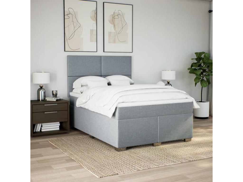 Sommier à Maisonpuretop de lit avec matelas Gris clair 140x200cm Tissu 84668GBDR