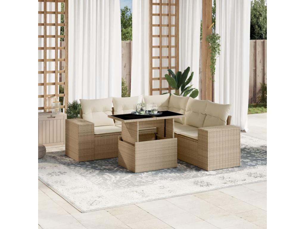 Salon de jardin avec coussins 6 pièces beige résine tressée 45721WYYG