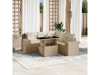 Salon de jardin avec coussins 6 pièces beige résine tressée 45721WYYG