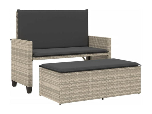 Banc de jardin et coussins et repose-pied gris clair poly rotin 57012WTIU